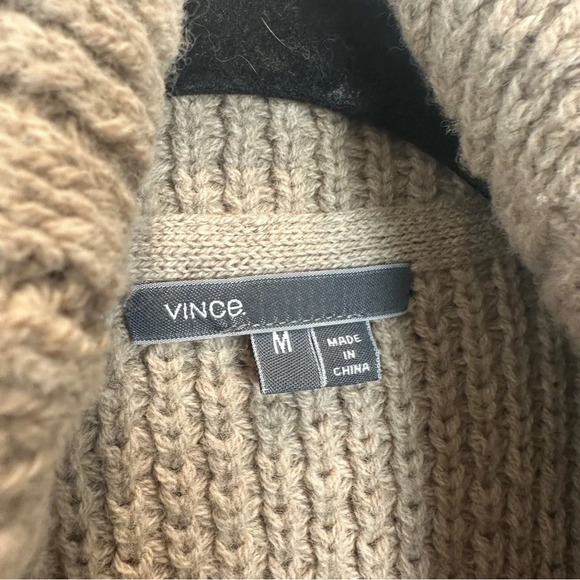 Vince Yak Wool Cardigan Medium Tan Thick Warm Cozy Long Sleeve Sweater Winter - Picture 2 of 5
